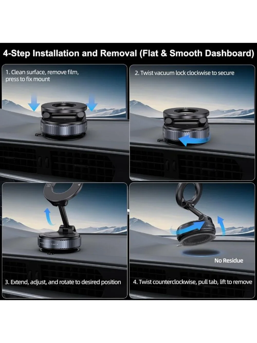 Magnetic Car Phone Holder - 360° Adjustable Suction Mount for iPhone & Magsafe